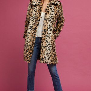 Anthropologie Matison Stone Faux Leopard Lined Two Pocket Coat SMALL